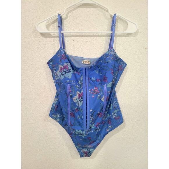 Free People Women's Night Rhythm Bodysuit Blue Flowers size Large - Picture 2 of 7